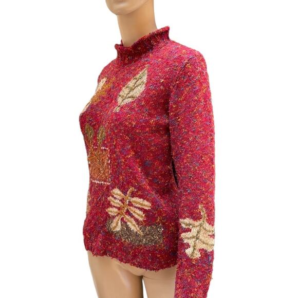 Coldwater Creek Maroon textured fall long sleeve mock neck knit sweater - Picture 2 of 9